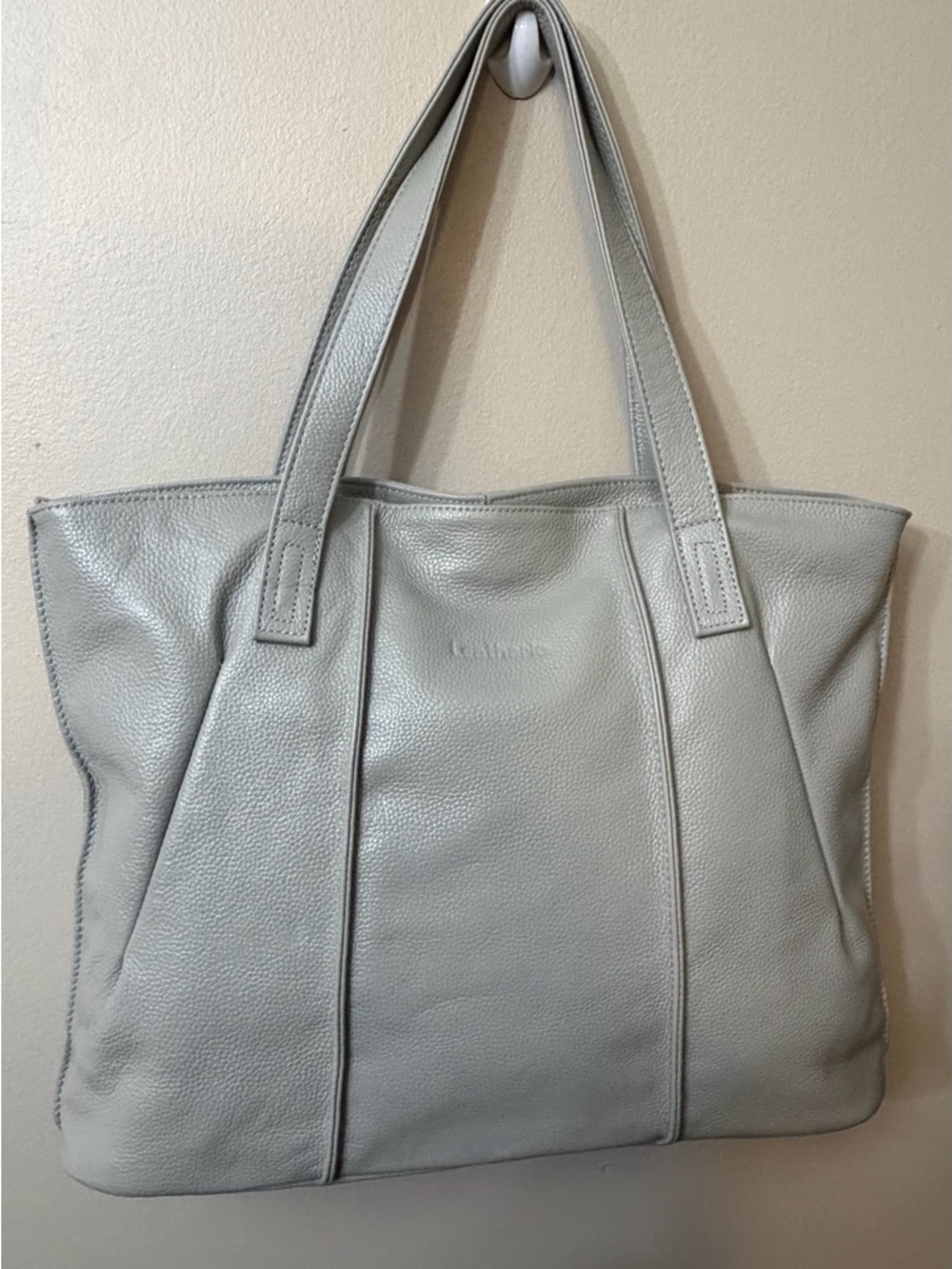 Classic Pebbled Leather Tote in Light Gray
